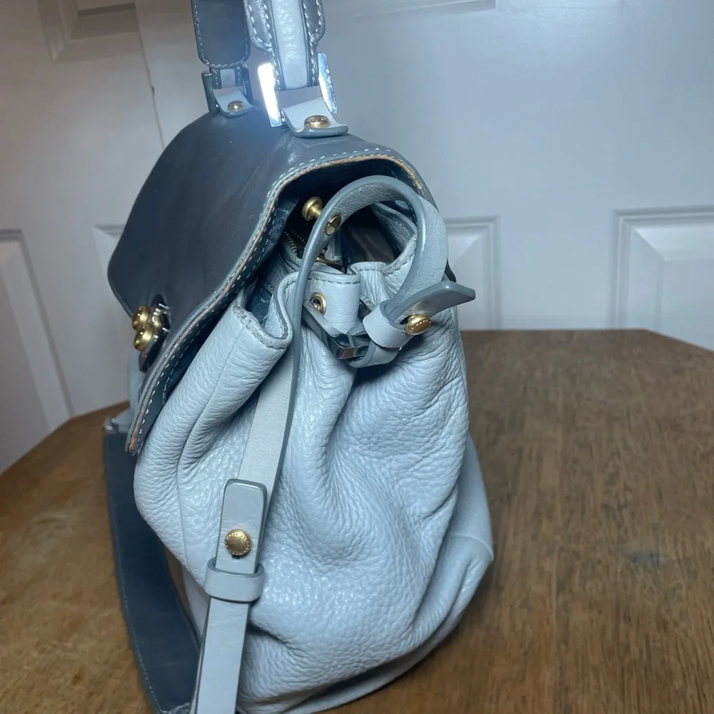 Marc by Marc Jacobs Bob’s Memphis Leather Satchel Crossbody Bag Gray Cream